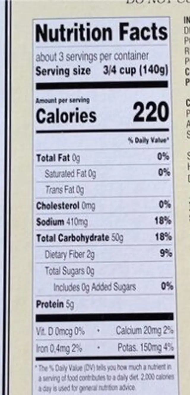 Potato Gnocchi nutrition facts table
