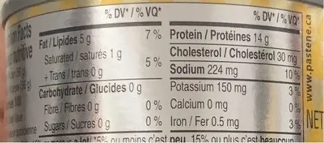 Thon pâle entier nutrition facts table