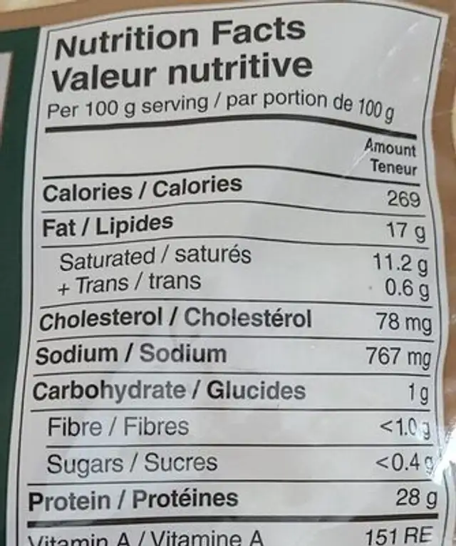 Pizza mozzorella nutrition facts table