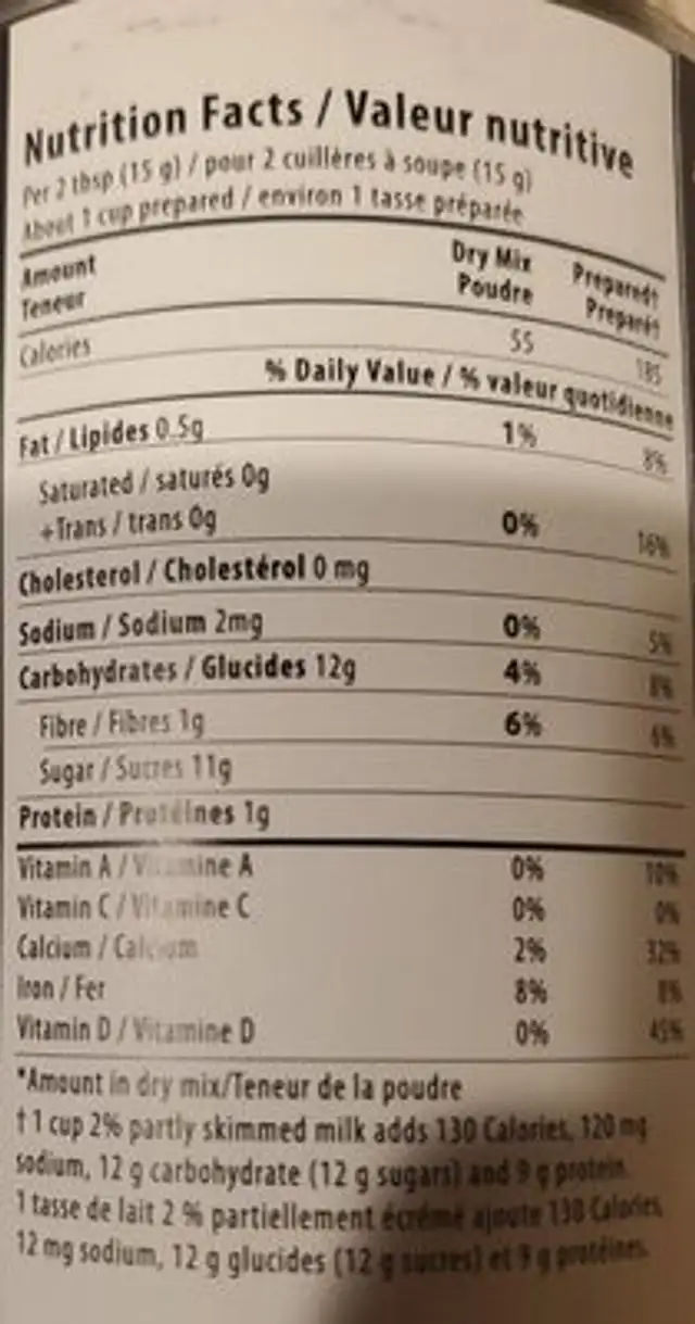 Chocolat Chaud Caramel et sel de mer nutrition facts table