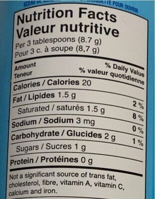 Cool Whip Whipped Topping Light nutrition facts table