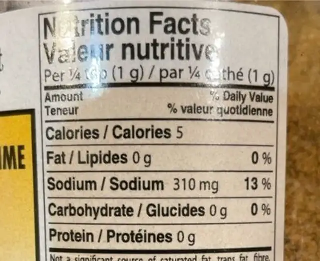 All Purpose Seasoning nutrition facts table