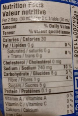 Sauce tartare nutrition facts table