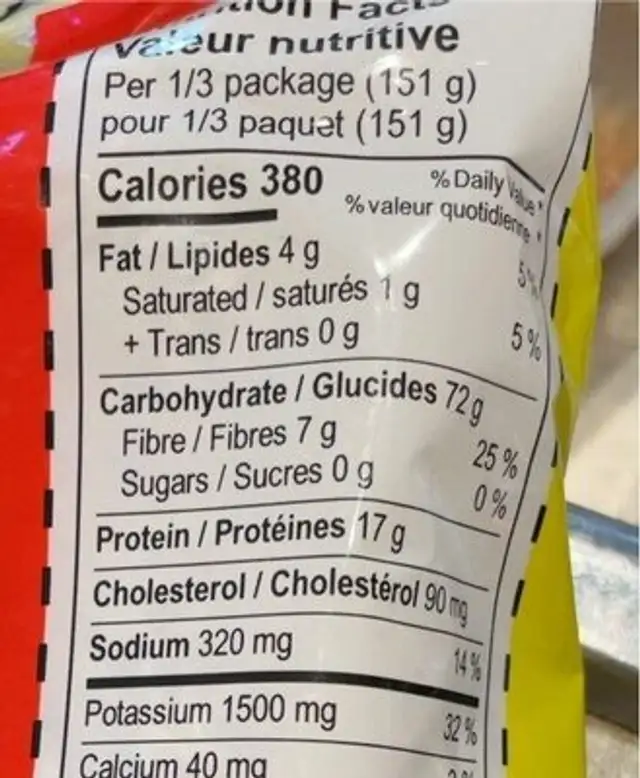 Chow mein noodles nutrition facts table