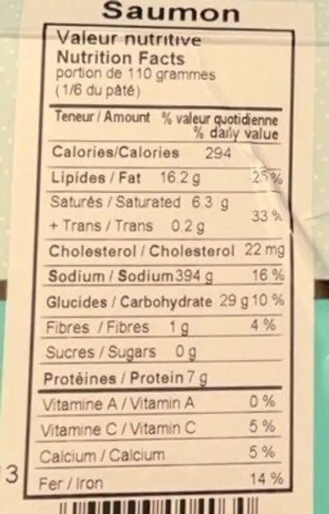Pâté au saumon nutrition facts table