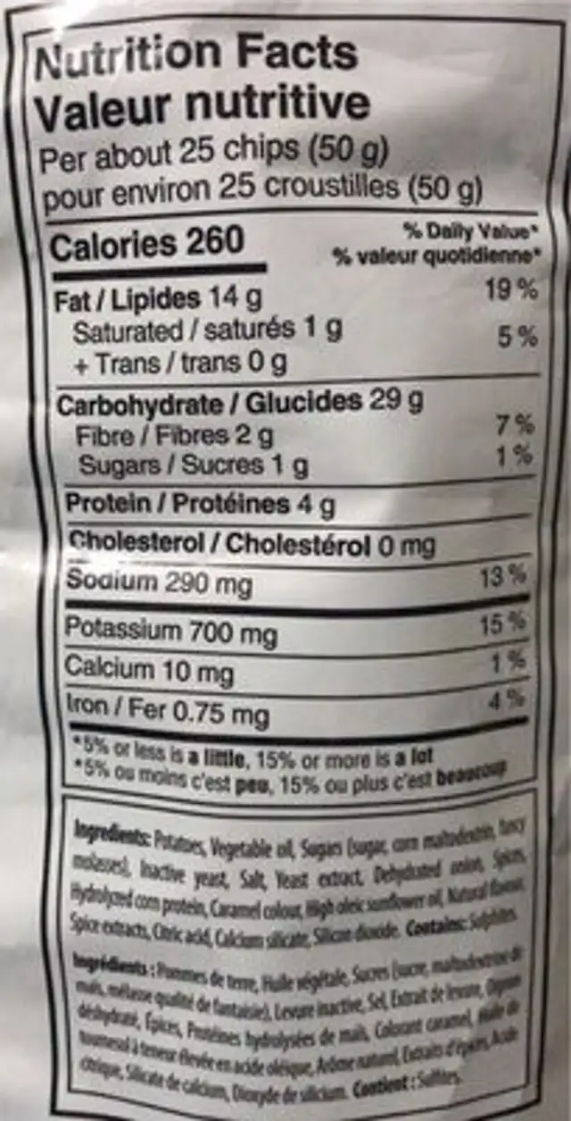 Bacon croquant nutrition facts table