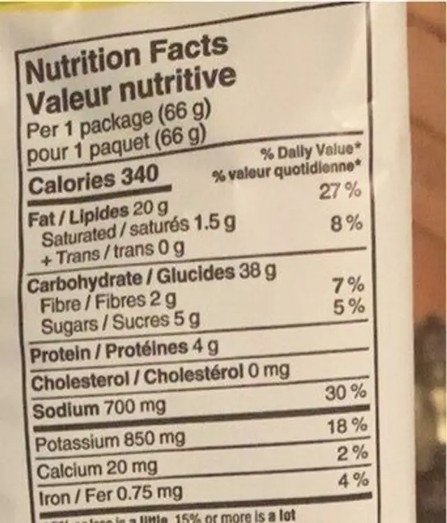 Ridgies nutrition facts table