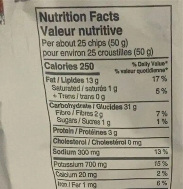 Spicy dillpickle nutrition facts table