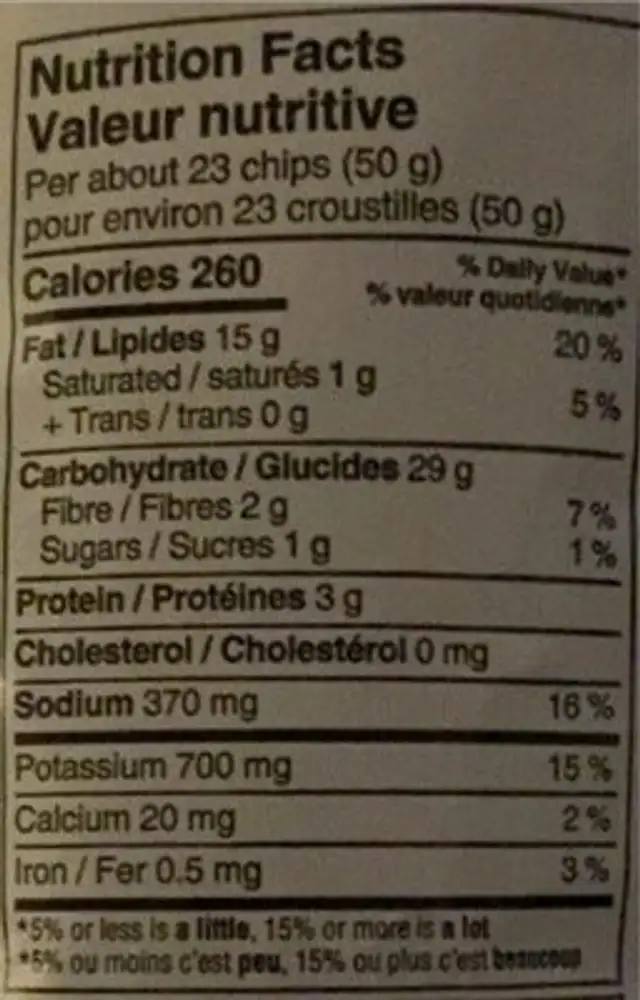jalapeño cheddar chips nutrition facts table