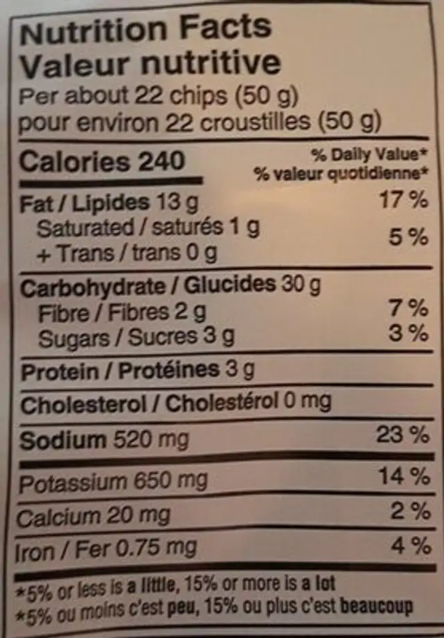 Ridgies assaisonnée nutrition facts table