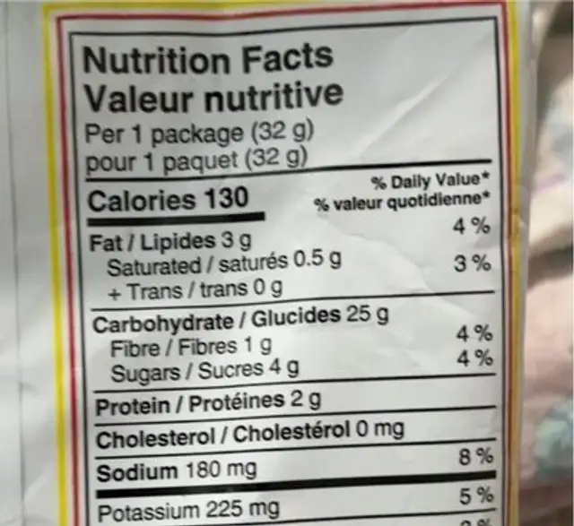 Baked potato crisps nutrition facts table