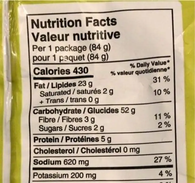 Arriba spicy dill pickle nutrition facts table