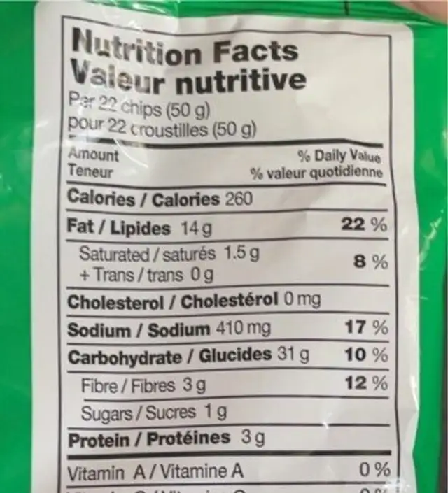 Arriba Jalapeño cheddar tortilla chips nutrition facts table