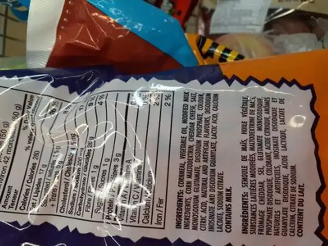 Crunchys Extreme Cheddar ingredients label