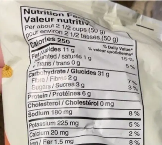 Red Lentil Veggie Snacks nutrition facts table