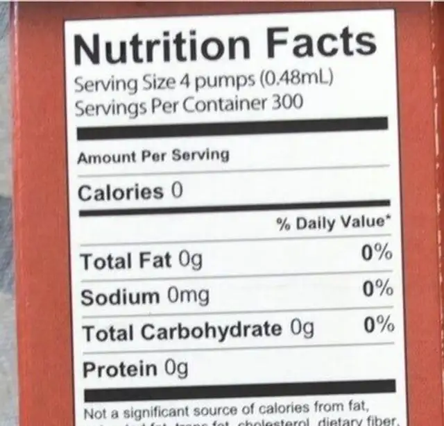 Salted caramel nutrition facts table