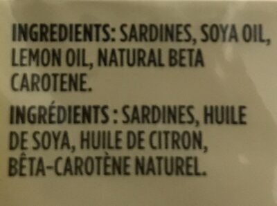 Sardines (citron) ingredients label