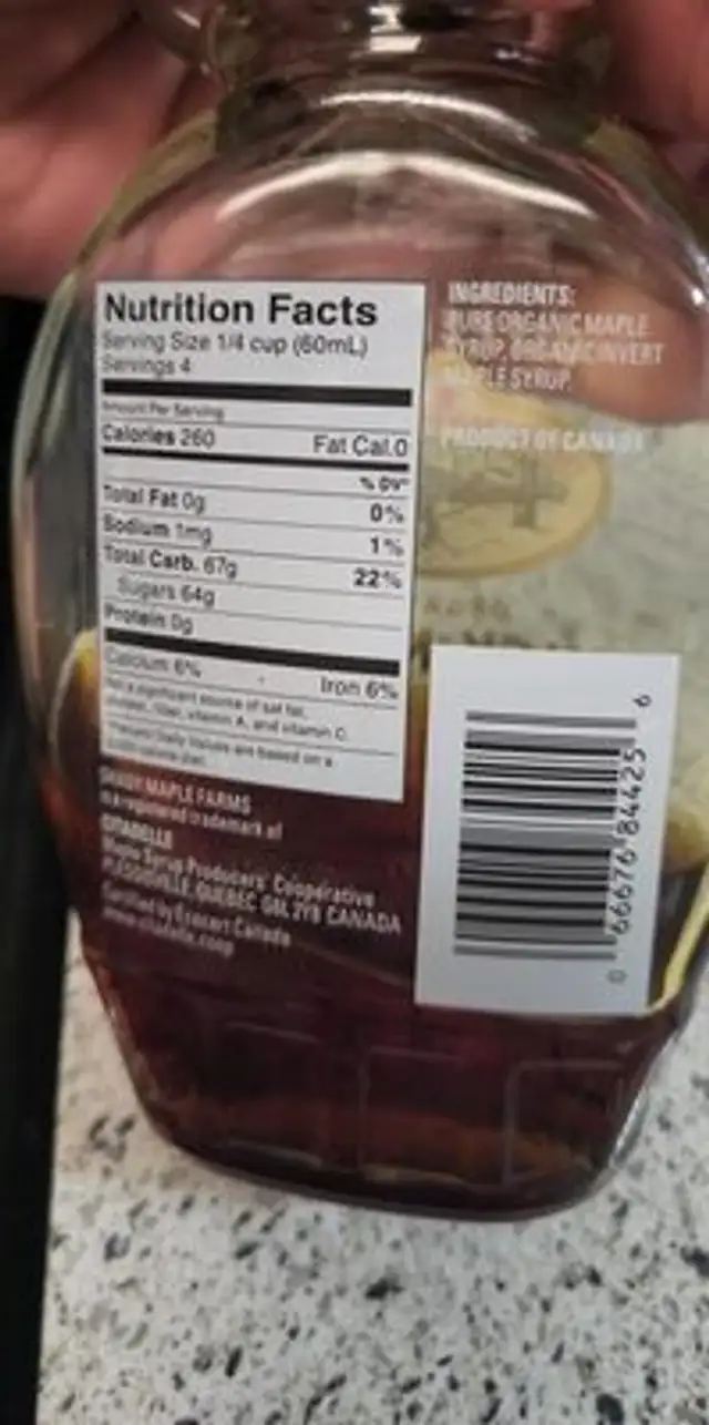 Syrup nutrition facts table