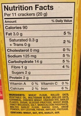 Christie Wheat thins nutrition facts table