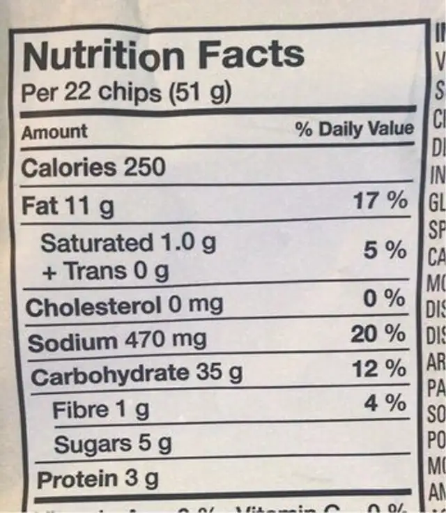 Sour Cream and Onion Baked Chips nutrition facts table