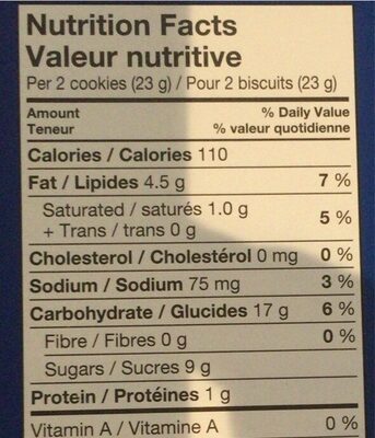 Oreo nutrition facts table