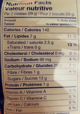 Biscuits-sandwiches au chocolat nutrition facts table