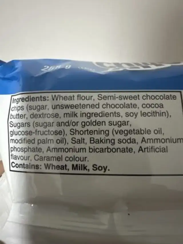 Original nutrition facts table