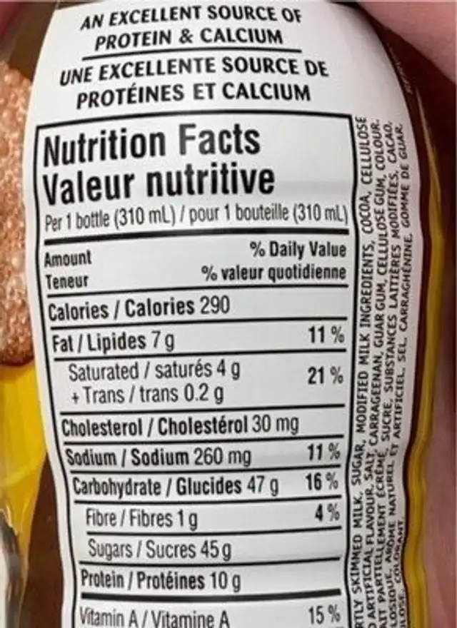 Mr big nutrition facts table