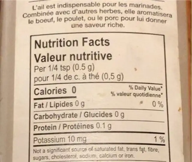 Poudre d’ail nutrition facts table