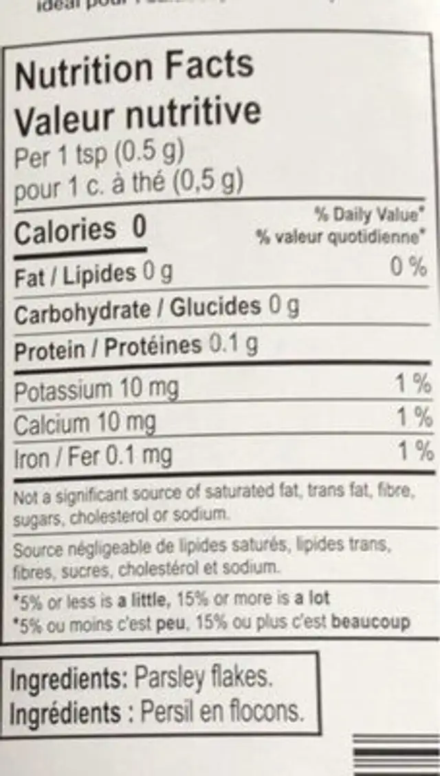Persil en flocon nutrition facts table