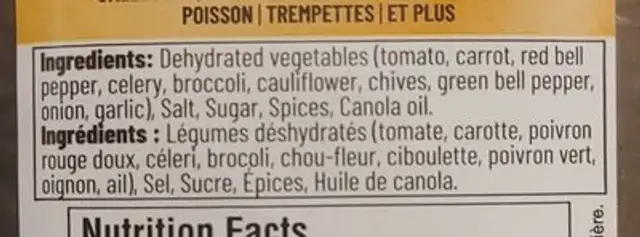 ASSAISONNEMENT AUX LÉGUMES ingredients label