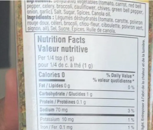 ASSAISONNEMENT AUX LÉGUMES nutrition facts table