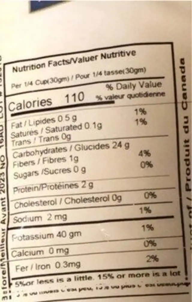 Yellow Corn Meal nutrition facts table