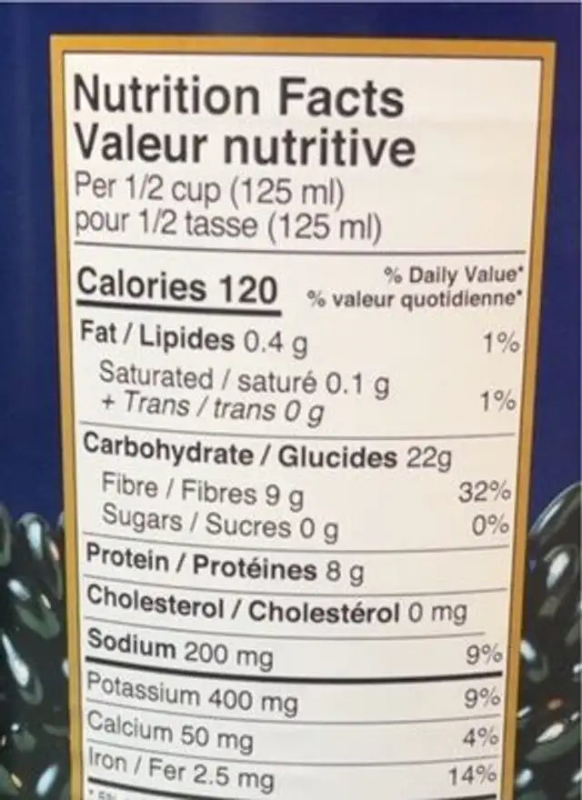 Beans black nutrition facts table