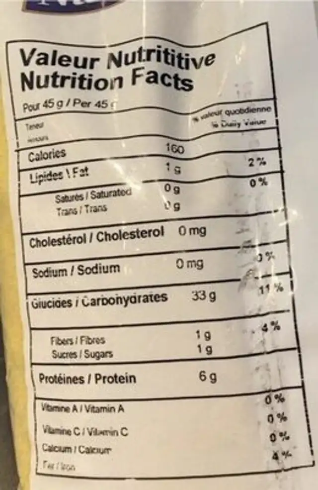 Couscous moyen nutrition facts table