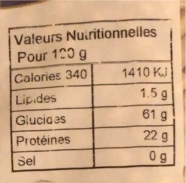 Haricots cocos nutrition facts table