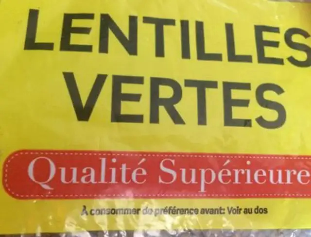 Lentille Vertes Qualité Supérieure ingredients label