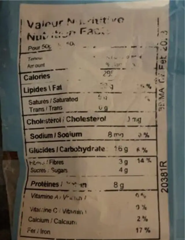 Noix d’acajou crues nutrition facts table
