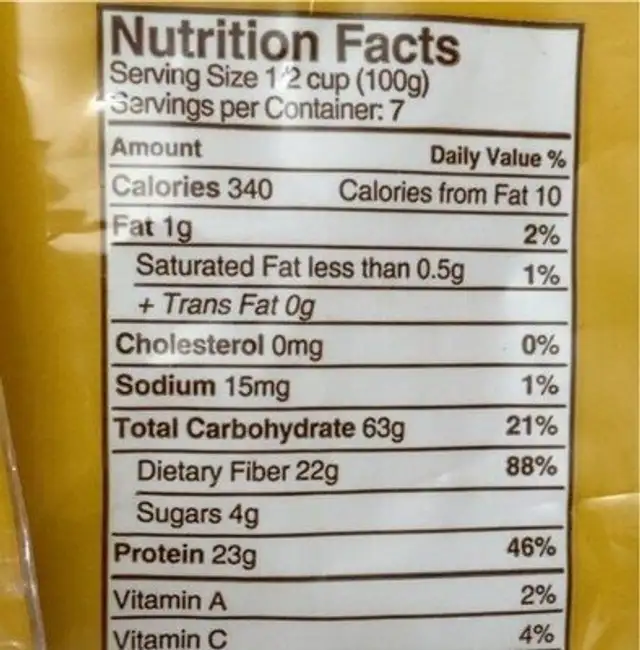 Rainbow lentil blend nutrition facts table