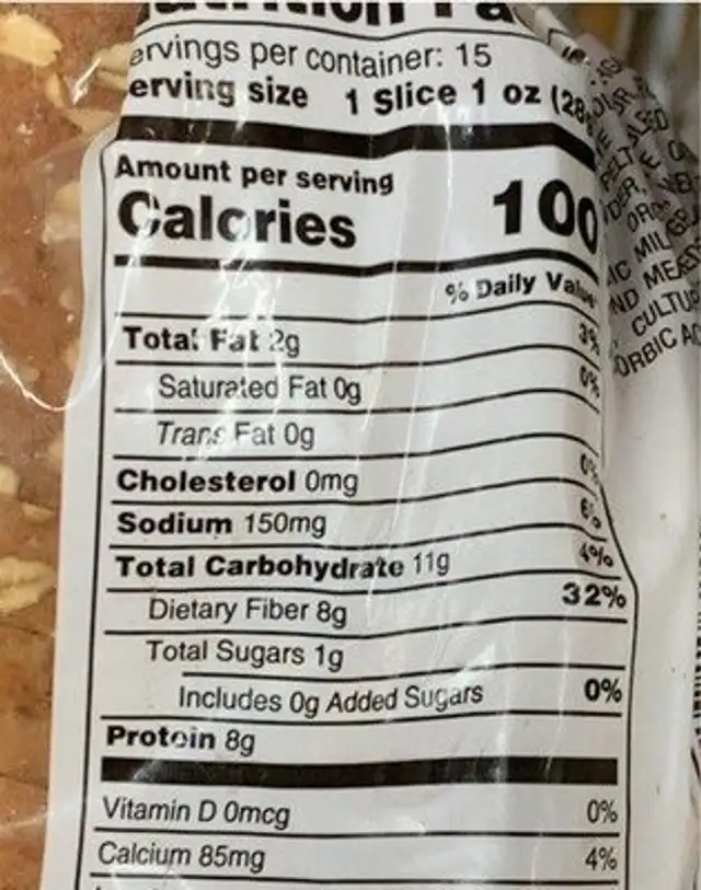 multigrain fiber bread nutrition facts table