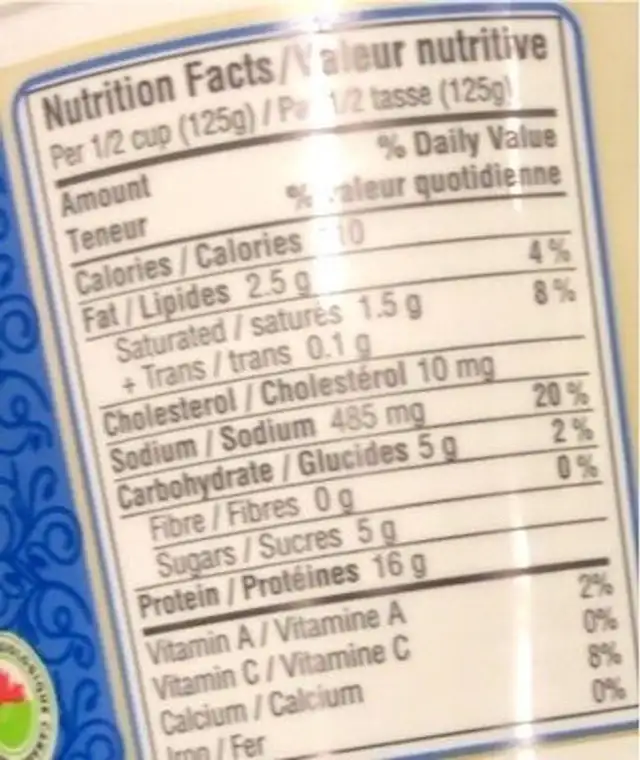Organic cottage cheese nutrition facts table