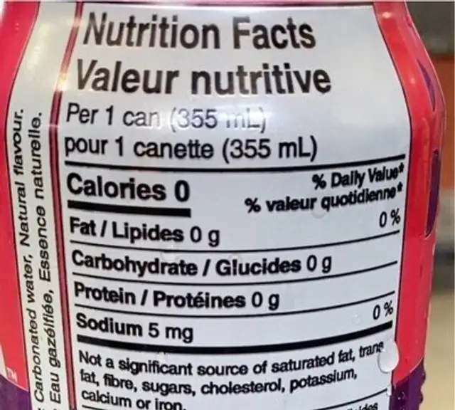 Raspberry and Acaï nutrition facts table