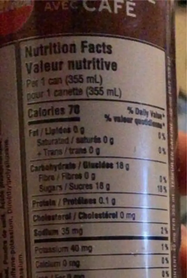 Coca cola vanilla coffee nutrition facts table