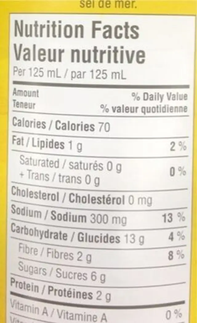 Organic kernal Corn nutrition facts table