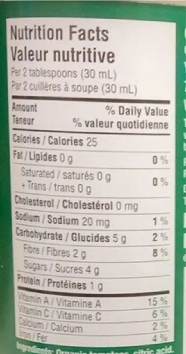 Pâte de tomates nutrition facts table