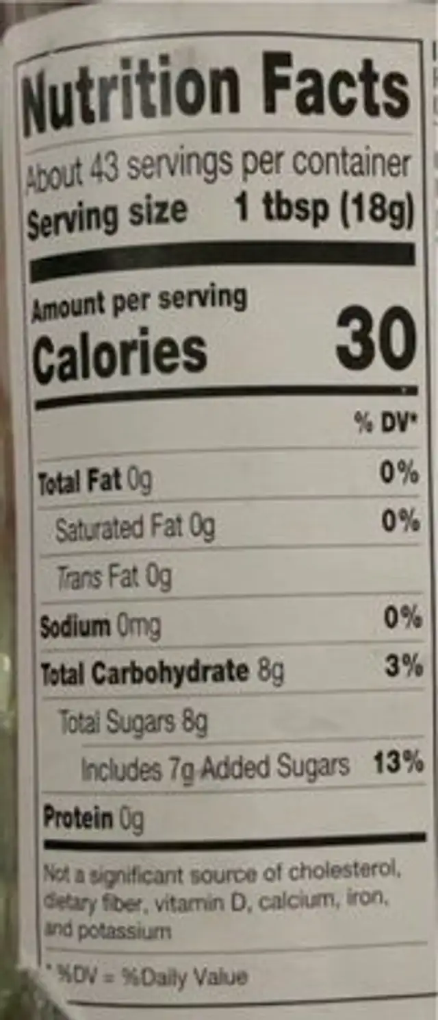Peach Mango Passion Fruit nutrition facts table