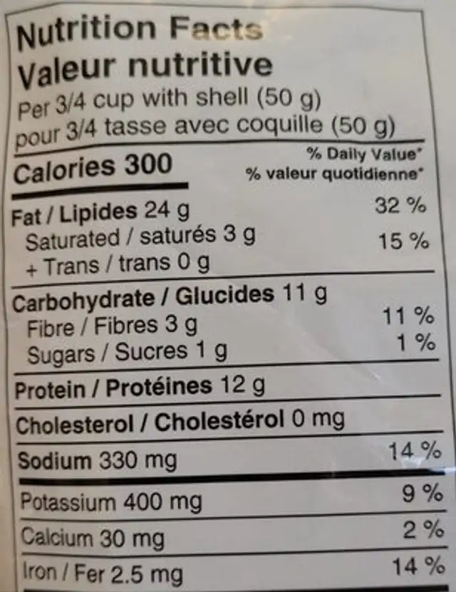Sea salt and black pepper sunflower seeds nutrition facts table