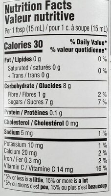 Wild Blueberry Premium Fruit Spread nutrition facts table