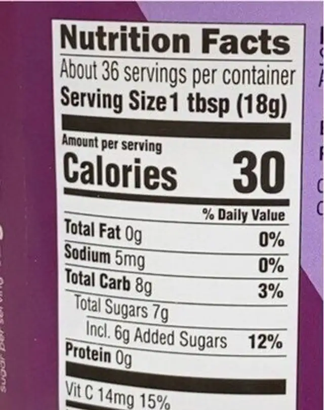Organic mango fruit spread nutrition facts table