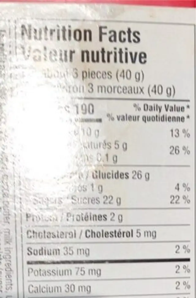 assorted chocolates nutrition facts table